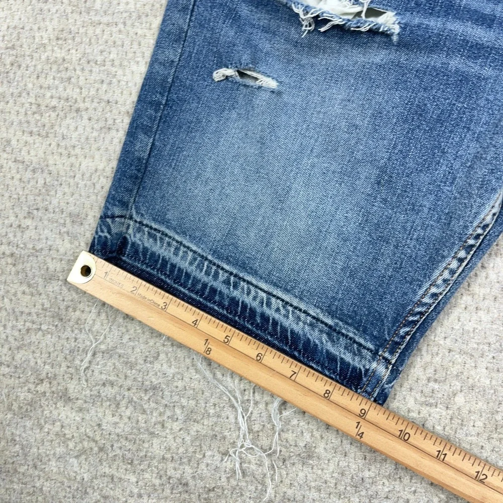 Levis 412 Shorts Men 36 Slim Fit Blue Jean Jorts Med Wash Faded Distressed Hole